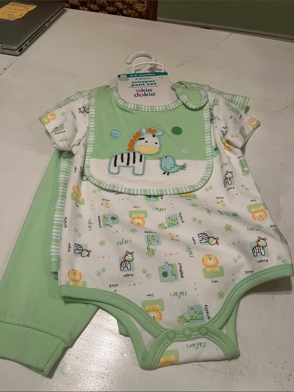 okie dokie Light Green Safari Print One-Piece Bodysuit Set